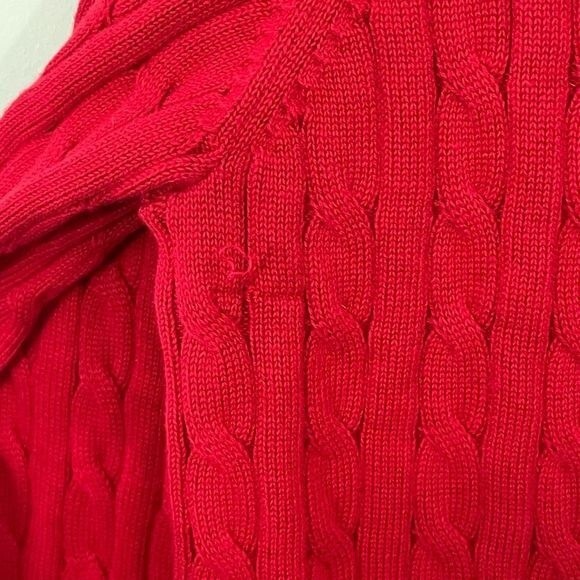 Lands' End Women's Cable Knit Gold Contrast Trim V-Neck Cardigan Sweater Red PL - Picture 7 of 7